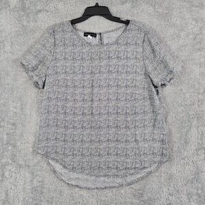 Simply Styled Sears Womens XL Black White Grid Print Short Sleeve Blouse Top